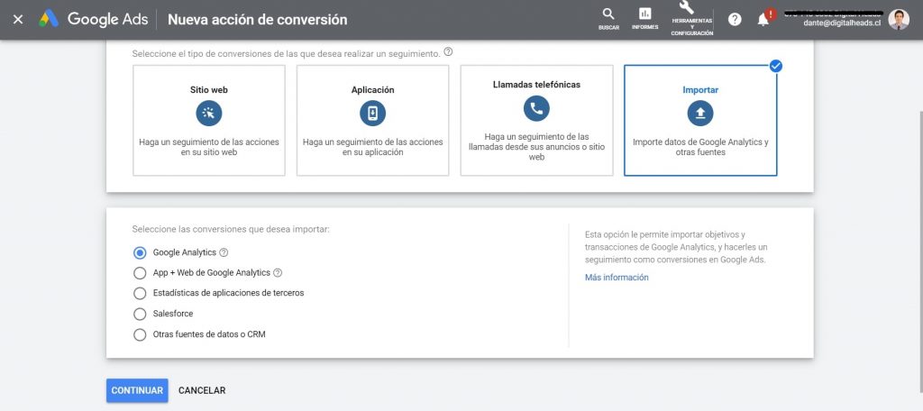 importacion de conversiones desde google analytics a google ads