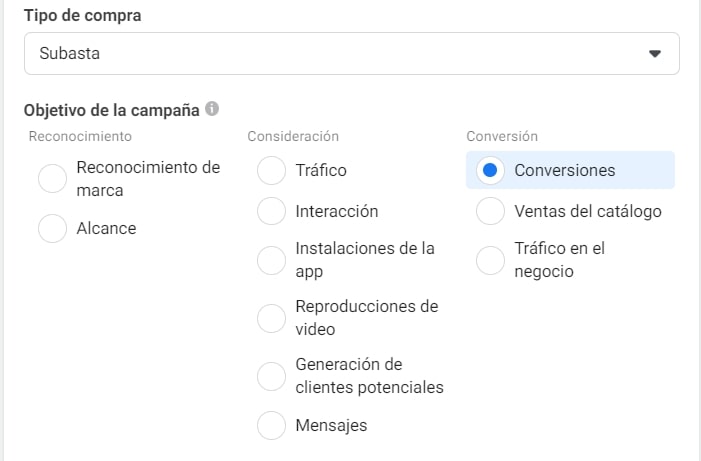 objetivos de campañas en facebook ads