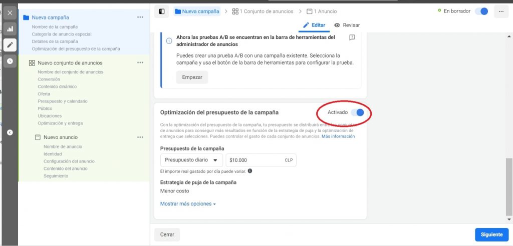 cbo optimizacion de presupuesto de campaña facebook ads