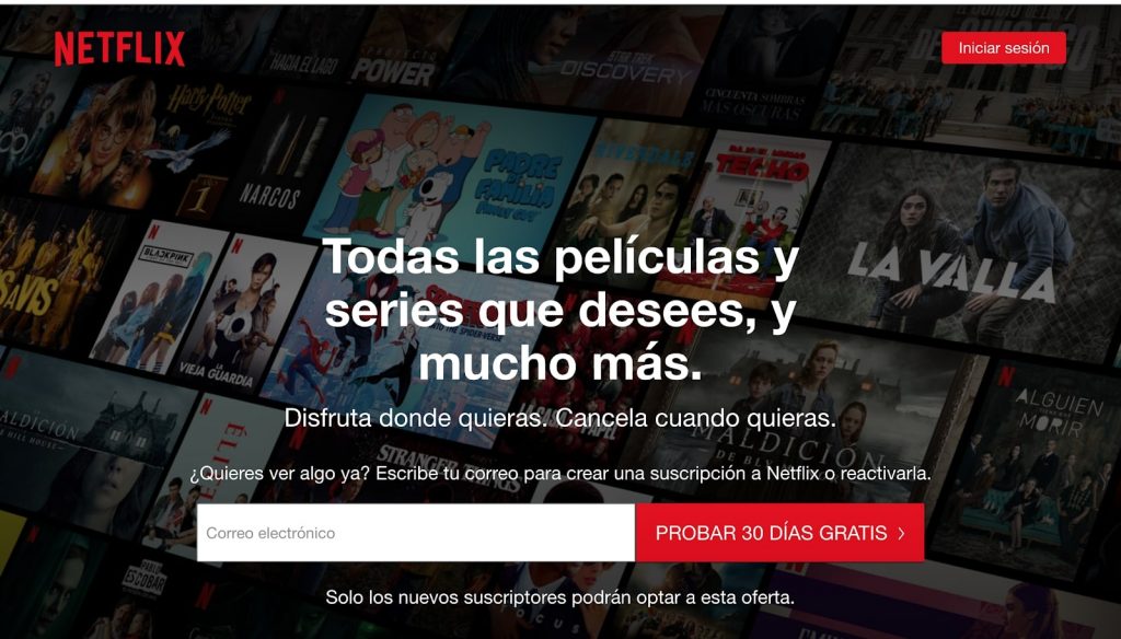 call to action - ejemplo netflix